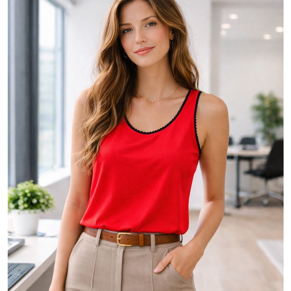 J. Crew Red Sleeveless Workwear Tank Top Chic Office Minimal Blouse  NEW size L